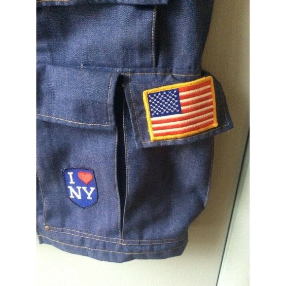 Men's Denim Vest Jean travel patches Disney NASA Railroad Larry Pockets - Picture 4 of 8